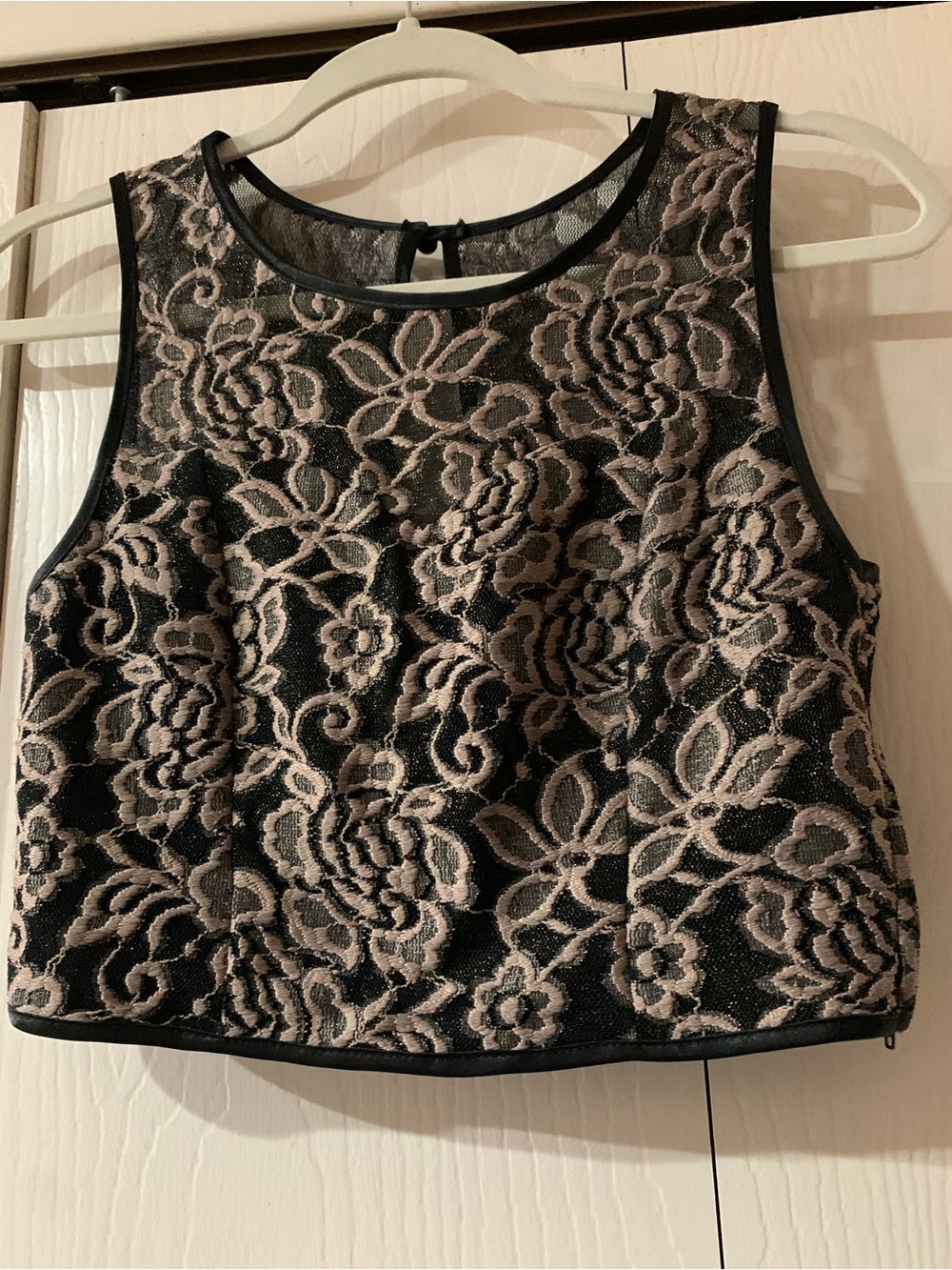 Windsor Black Crop Top with Taupe Floral Lace
